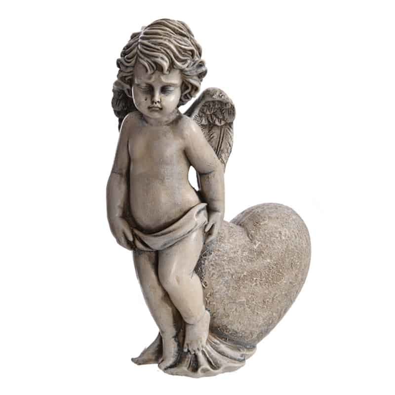 Staande engel met hart (20,5cm) grijs