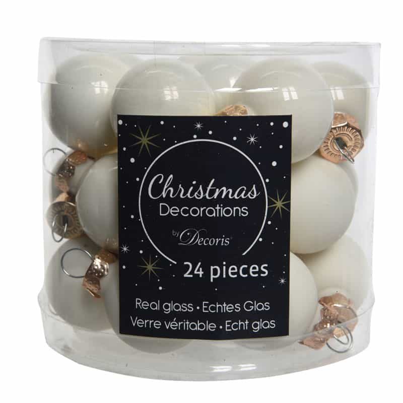 Kerstballen glas emaille-mat (ø25mm) wolwit - 24st