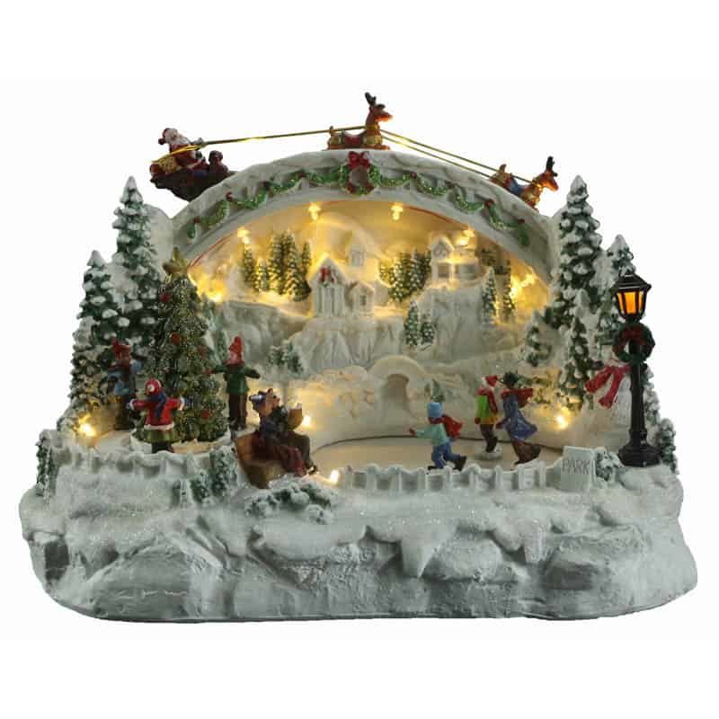 Kerstdorp met schaatsers LED (met 8 liedjes)
