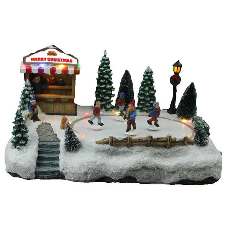 Kerstdorp met schaatsers LED (met 8 liedjes)
