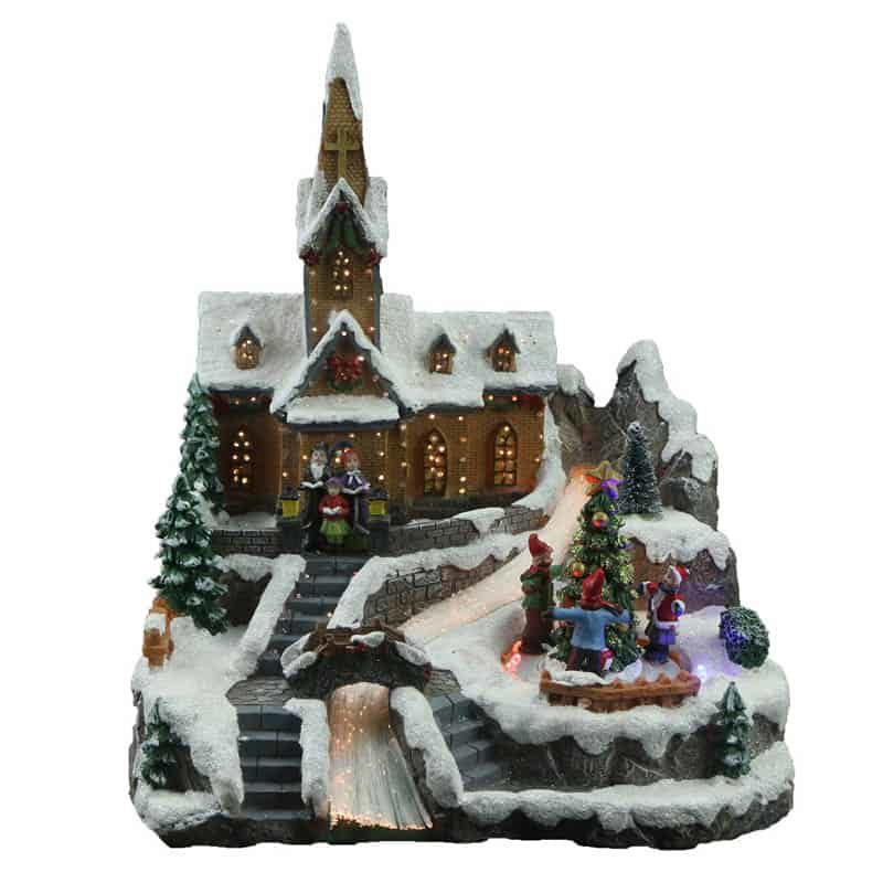 Kerstdorp met kerk LED (met 8 liedjes)