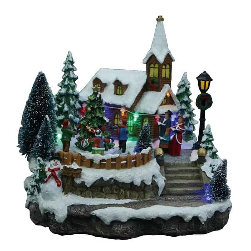 Kerstdorp met kerk LED (met 8 liedjes)