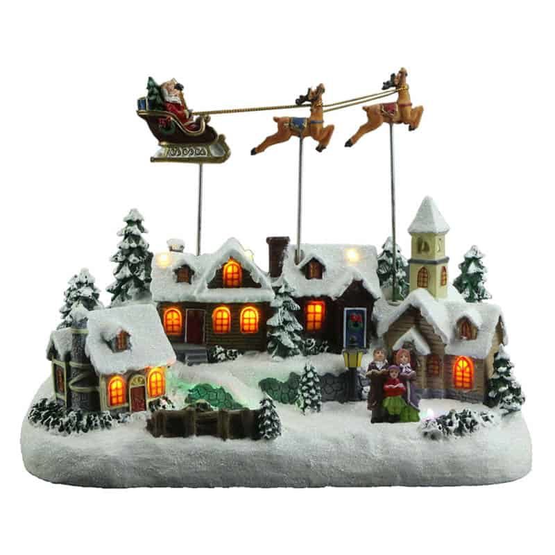 Kerstdorp met rendier en slee LED (met 8 liedjes)