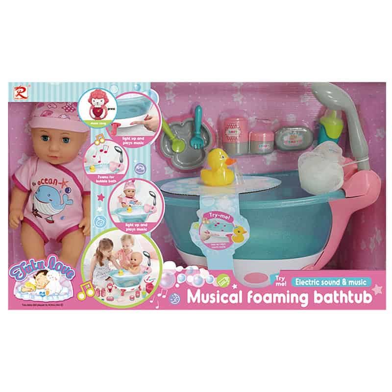 Babypop (35cm) "Drinkt & plast" + bad set