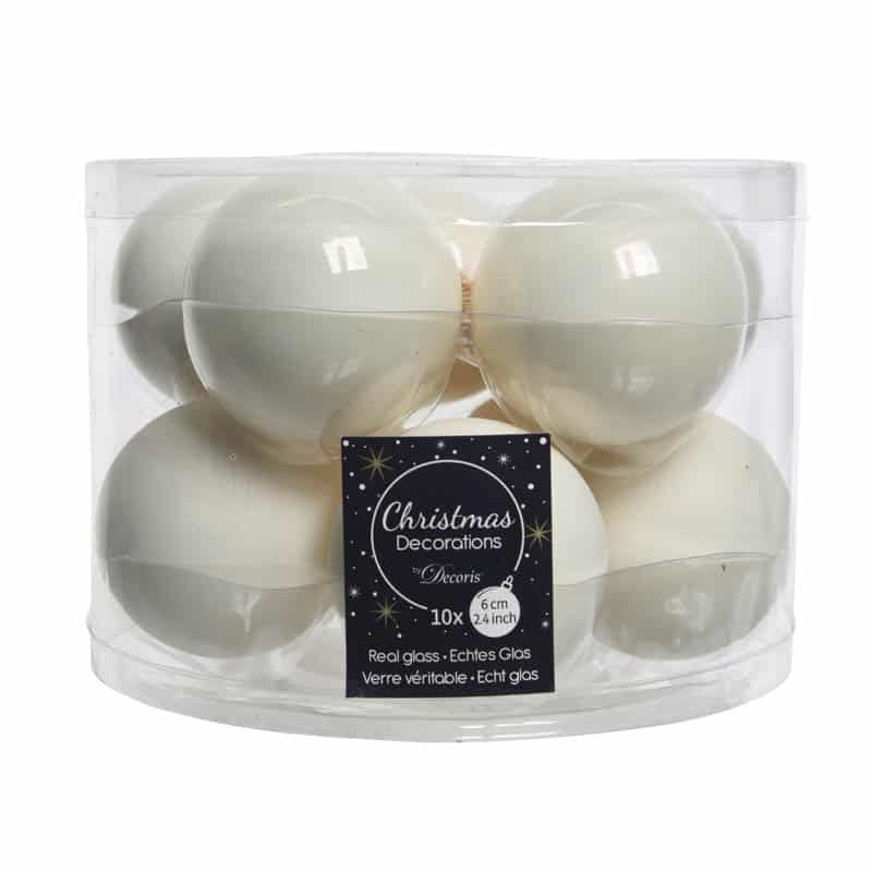 Kerstballen glas glans-mat (ø6cm) wolwit - 10st
