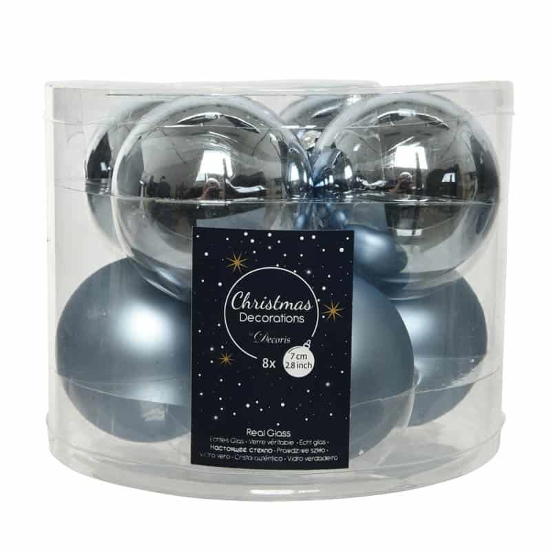 Kerstballen glas glans-mat (ø7cm) winterlucht - 8st