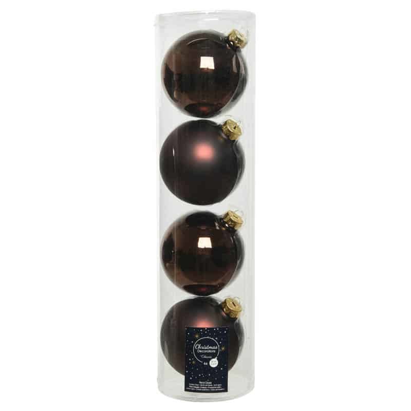 Kerstballen glas emaille-mat (ø10cm) donkerbruin - 4st