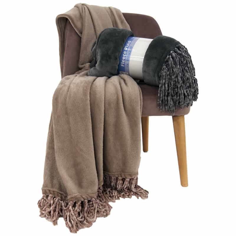 Fleece plaid met franjes (160x200cm) poly+flanel - grijs - Afbeelding 2