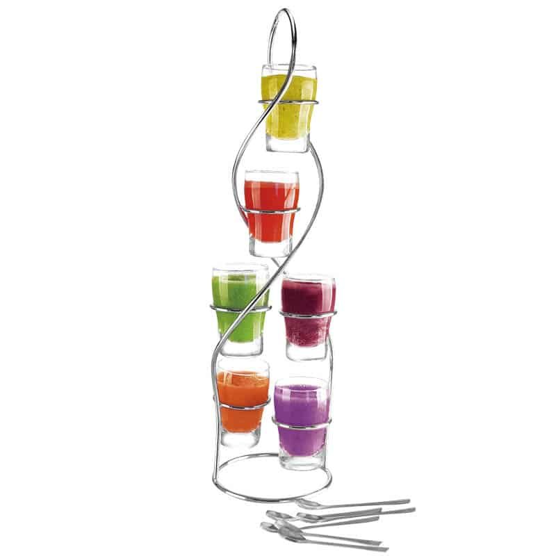 Set 6 apero glazen op metalen stand