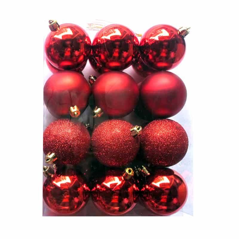 24 onbreekbare kerstballen (ø6cm) rood