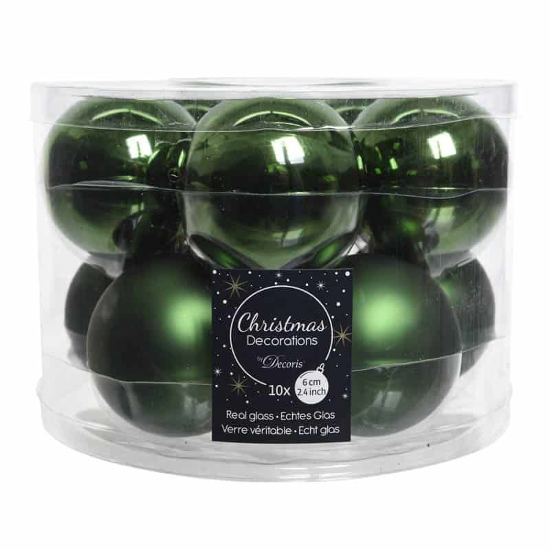 Kerstbal glas glans-mat (ø6cm) dennengroen - 10 stuks