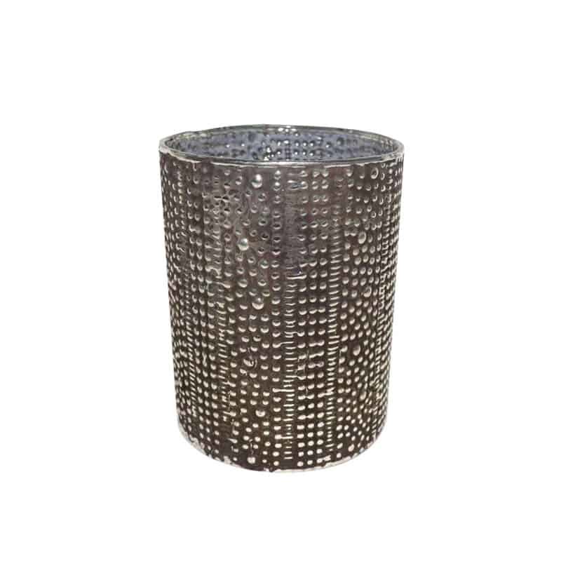 Windlicht parels (13xH16cm) grijs/koper