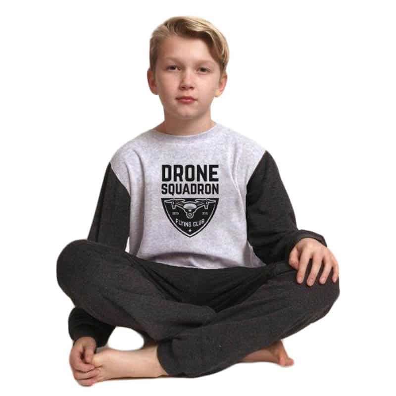 Pyjama jongens velours drone - blauw/zwart (8-16 jaar)