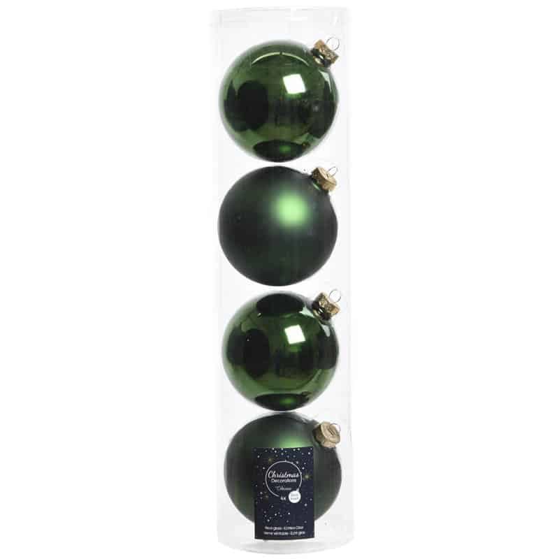 Kerstbal glas emaille-mat (ø10cm) dennengroen - 4 stuks
