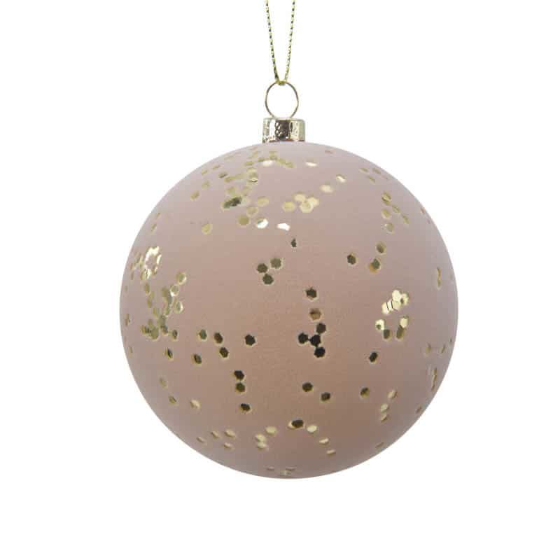 Kerstbal plastic gold dots (ø8cm) roze/goud