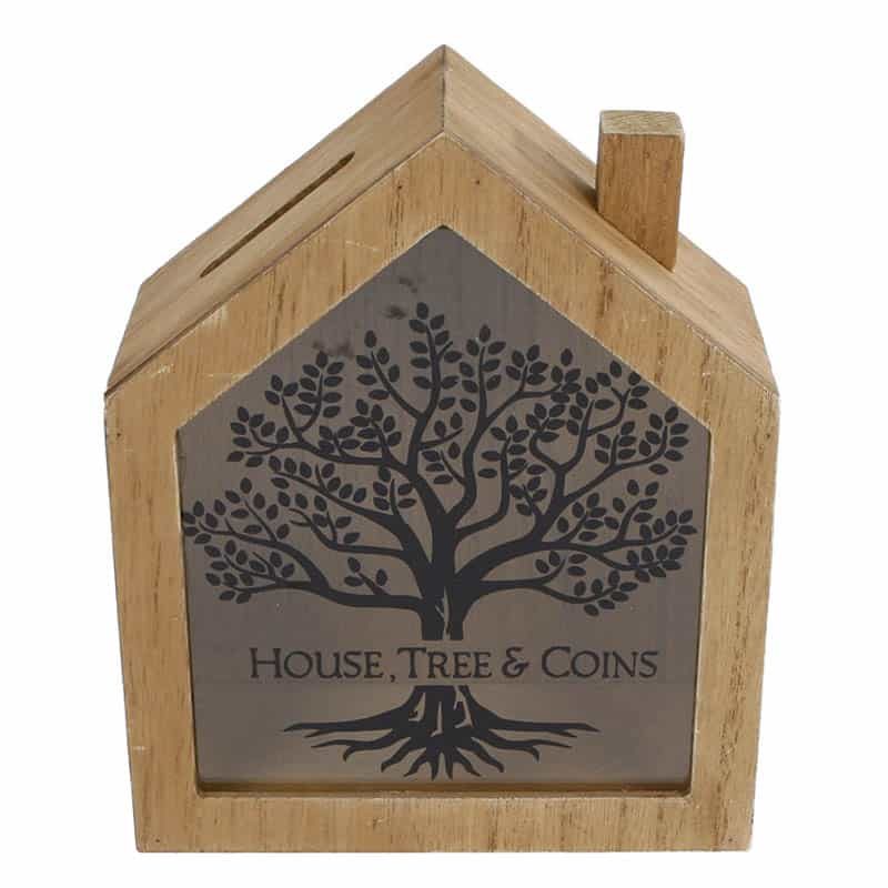 Spaarpot House, Tree & Coins (15x18x7cm)