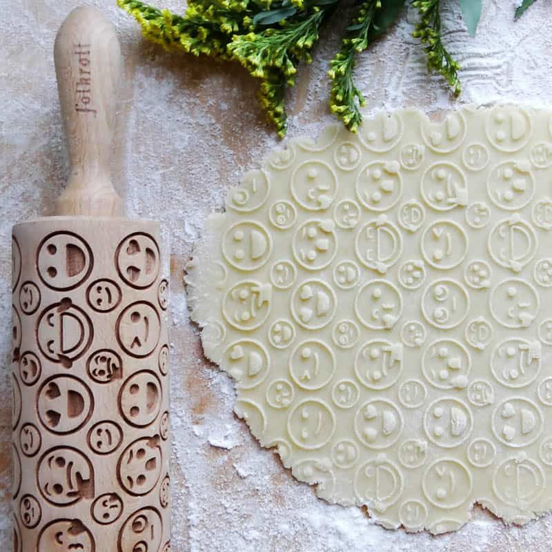 Folkroll deegrol (23cm) hout - Emoticons - Afbeelding 3