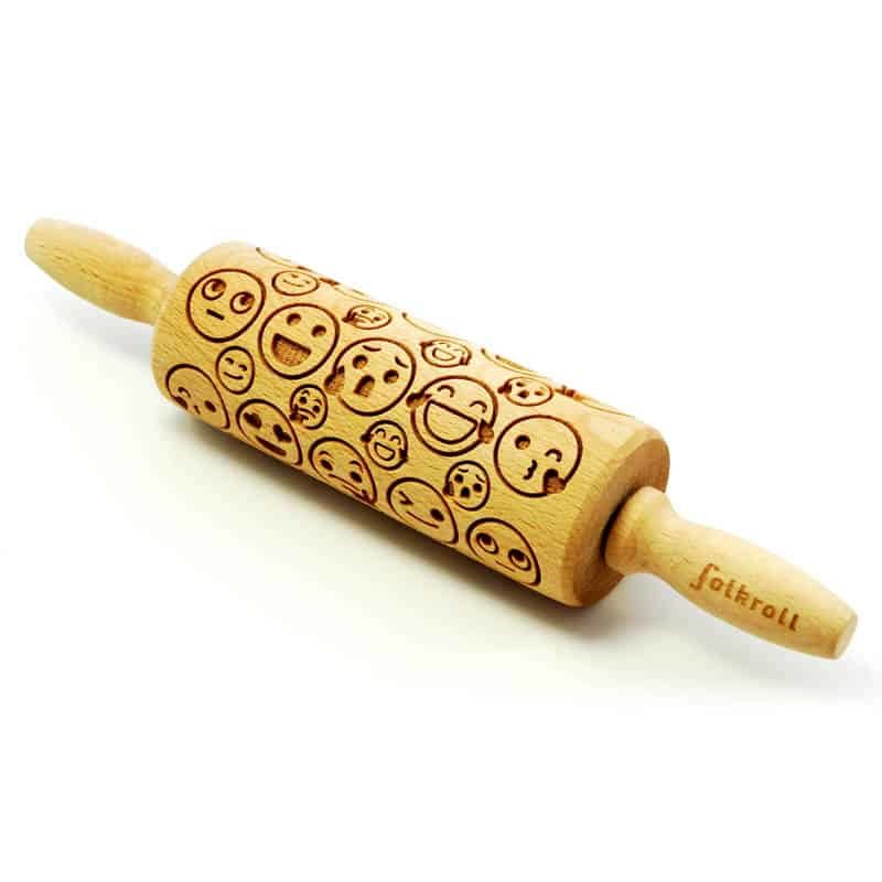 Folkroll deegrol (23cm) hout - Emoticons