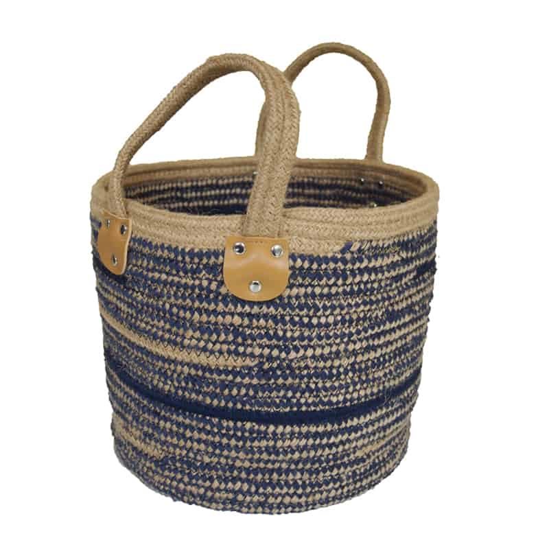 Mand stof (bruin/blauw) met grote handvaten 36xH40cm