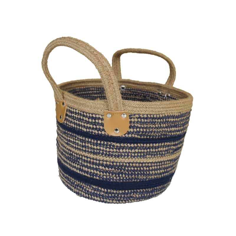 Mand stof (bruin/blauw) met grote handvaten 26xH21cm
