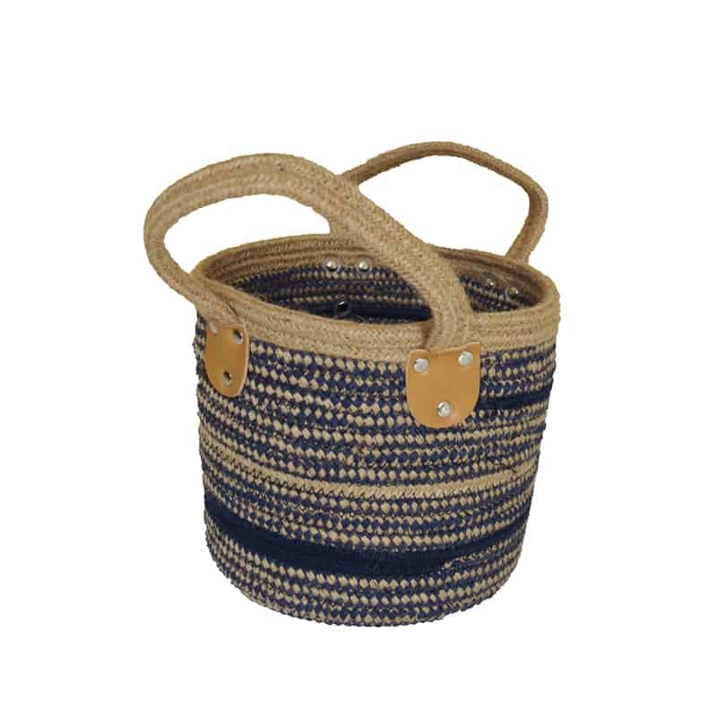 Mand stof (bruin/blauw) met grote handvaten 20xH19cm