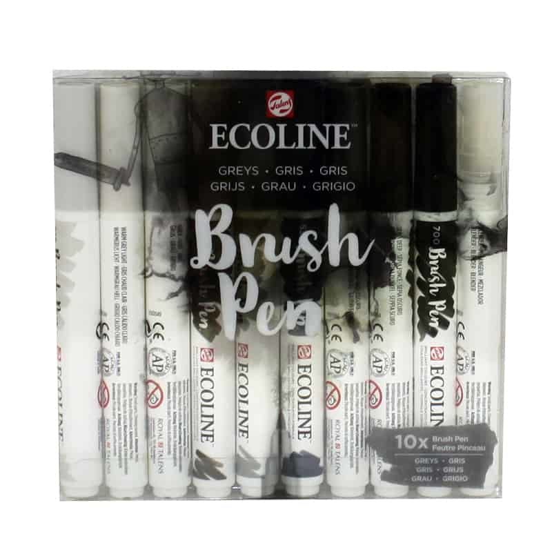 Talens Ecoline Brushpen - Grijs set (10st)
