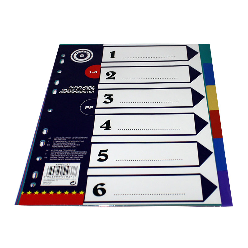 PP Index A4 met nummers (6 stuks)