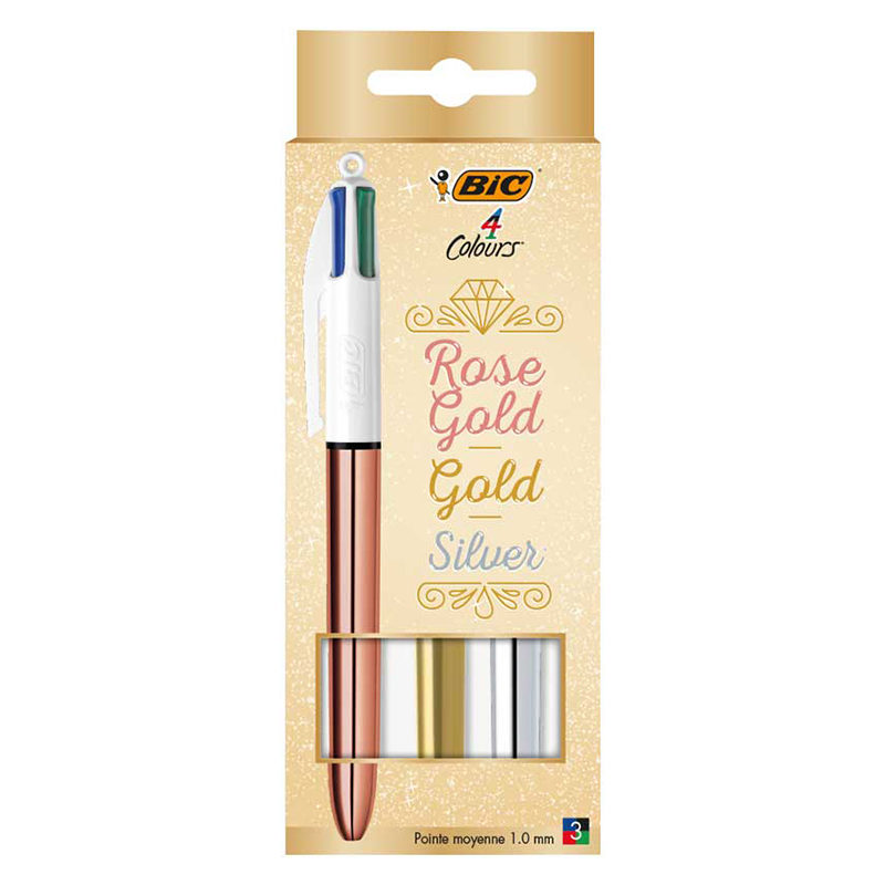 Bic 4-kleurenbalpennen (3 stuks) Rose gold/Gold/Silver