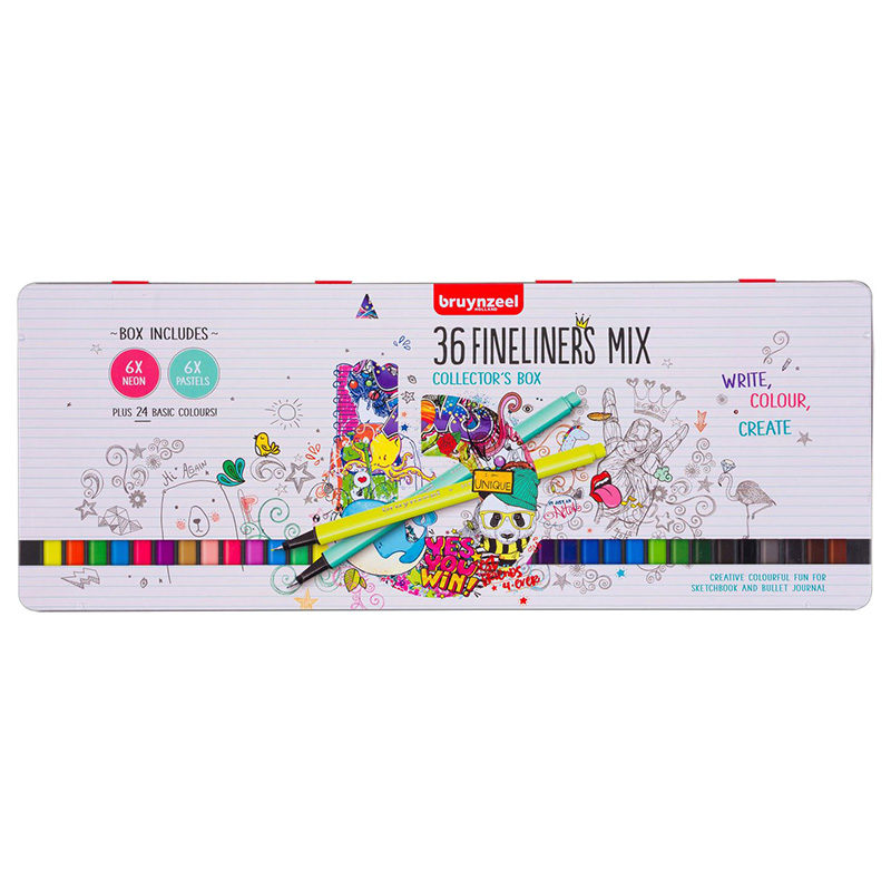 Bruynzeel Fineliner (36 stuks) 6xNeon, 6xPastel, 24xBase