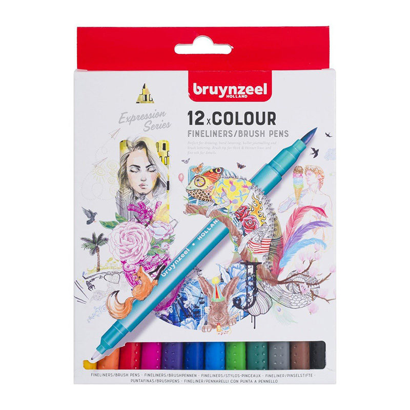 Bruynzeel Fineliner/Brushpen (12 stuks)