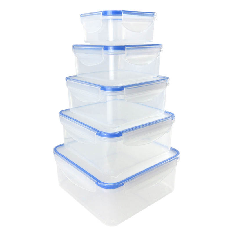 Voorraaddoos set van 5 (transparant/blauw)