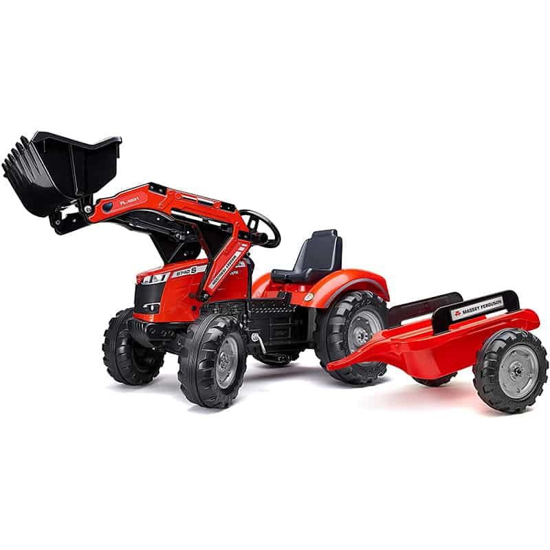 Falk Tractor met frontlader en aanhangwagen "Massey Ferguson" rood