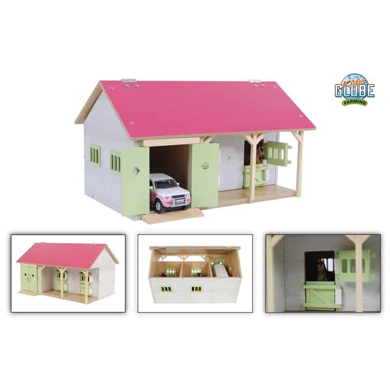 Kids Globe paardenstal met boxen (34x22x19cm) roze