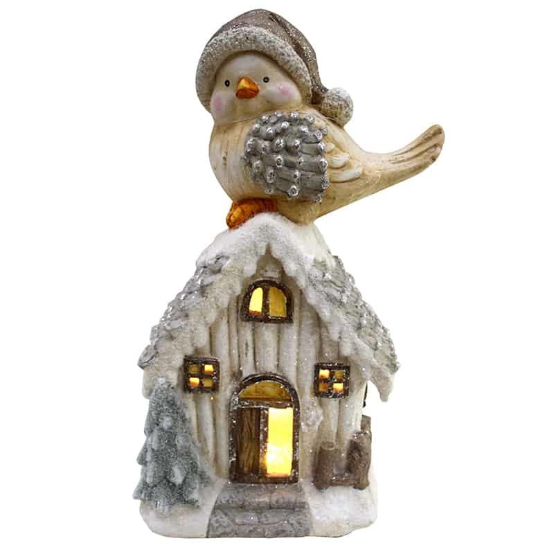 Huis met vogel LED (47cm)