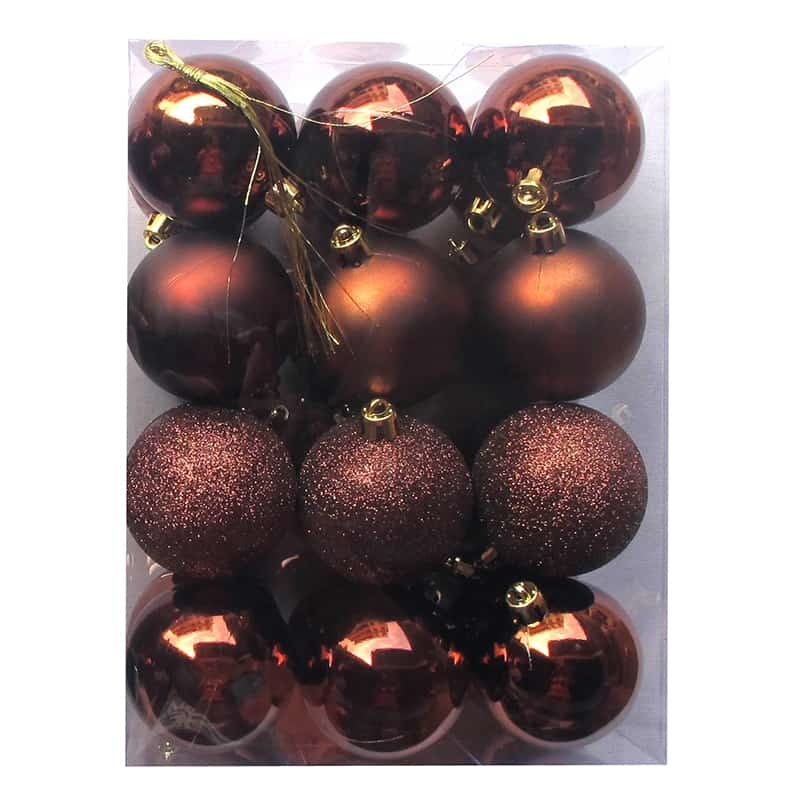 24 onbreekbare kerstballen (ø6cm) bruin