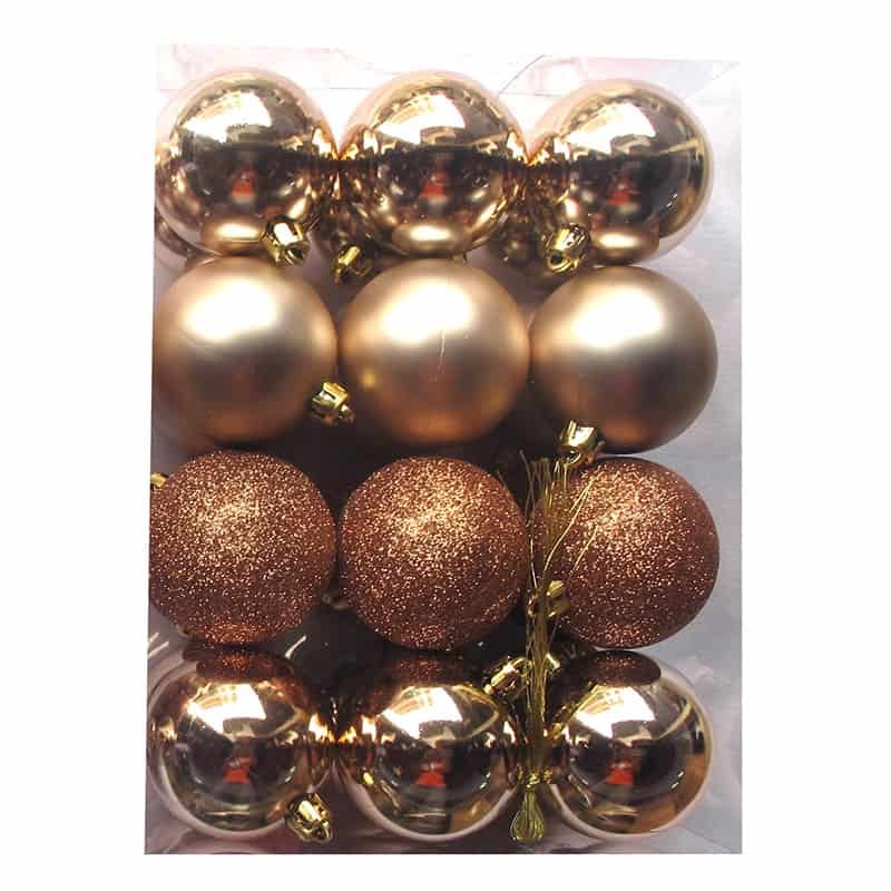 24 onbreekbare kerstballen (ø6cm) roze goud