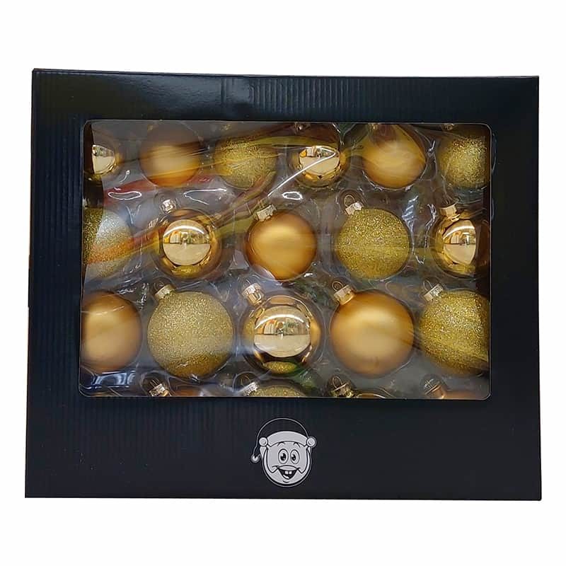 42 glazen kerstballen goud (ø5cm, ø5,5cm en ø6,5cm)