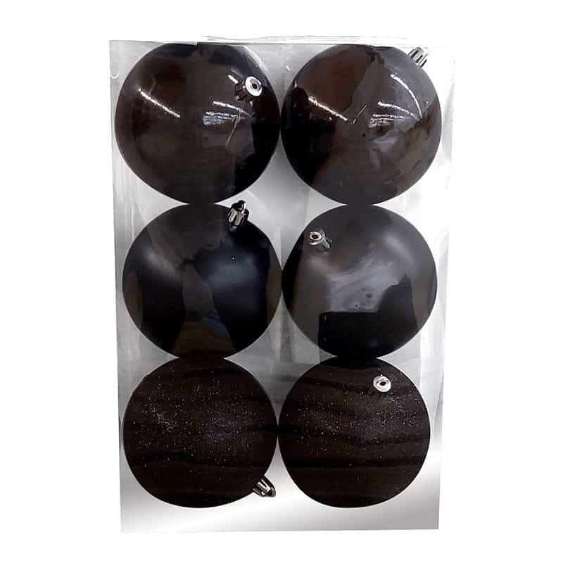 6 onbreekbare Kerstballen (ø10cm) zwart
