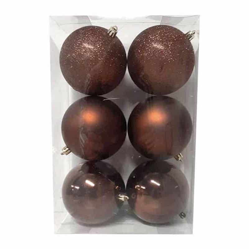 6 onbreekbare kerstballen (ø10cm) bruin