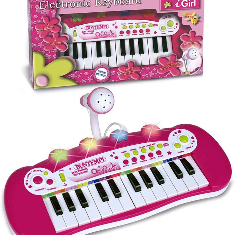 Keyboard electronisch 24 toetsen, met microfoon (roze) - Afbeelding 2