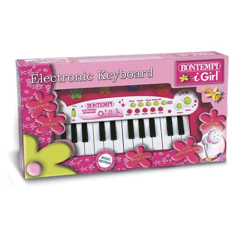 Keyboard electronisch 24 toetsen, met microfoon (roze)