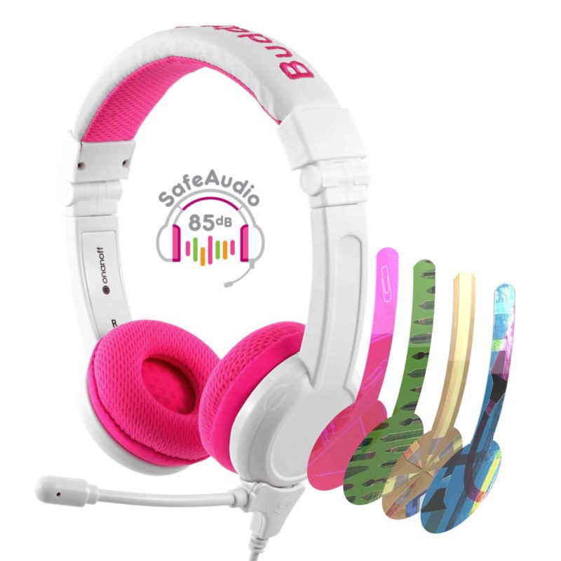 Buddyphones on ear met staafmicrofoon - roze