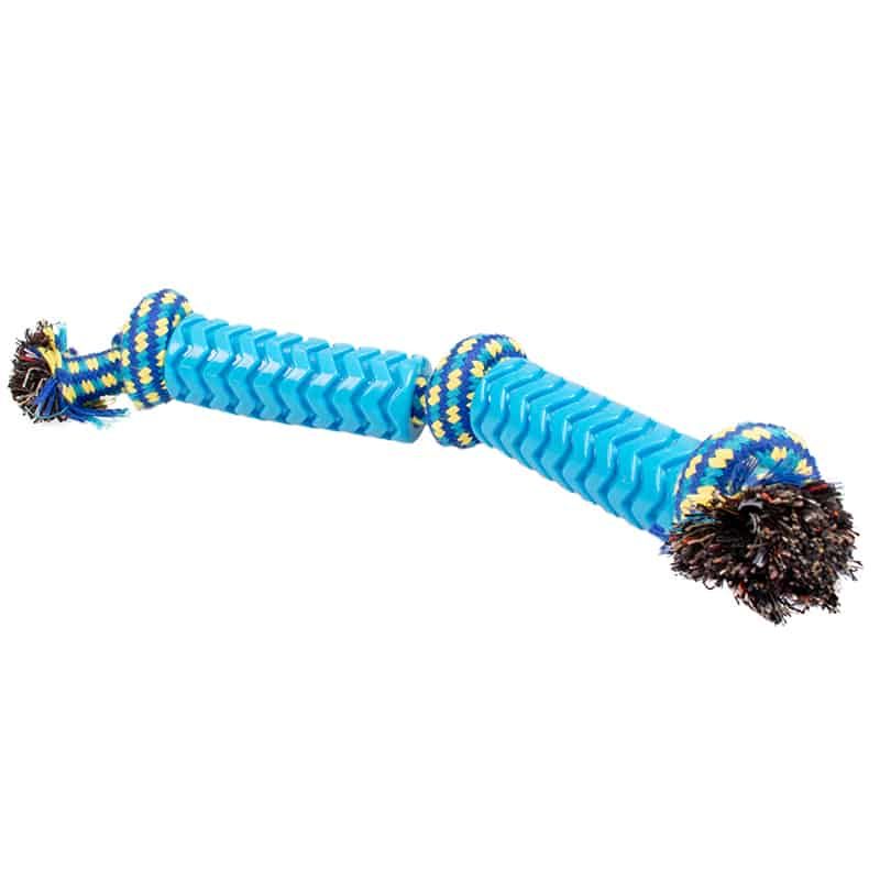 Duvo+ Dogtoy Dubbele stick met katoen touw