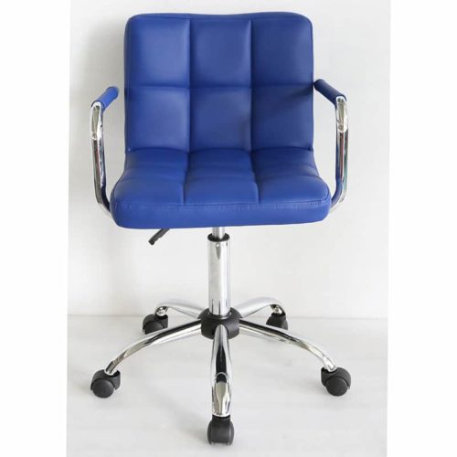 Bureelstoel blauw met armleuning, verchroomd onderstel, verstelbaar