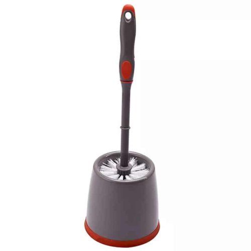 Toiletborstel + houder 41cm grijs/rood