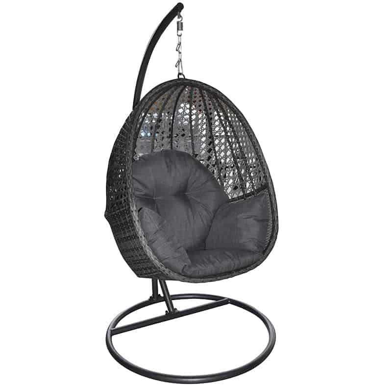 Hangzetel in rattan grijs met kussen donker grijs