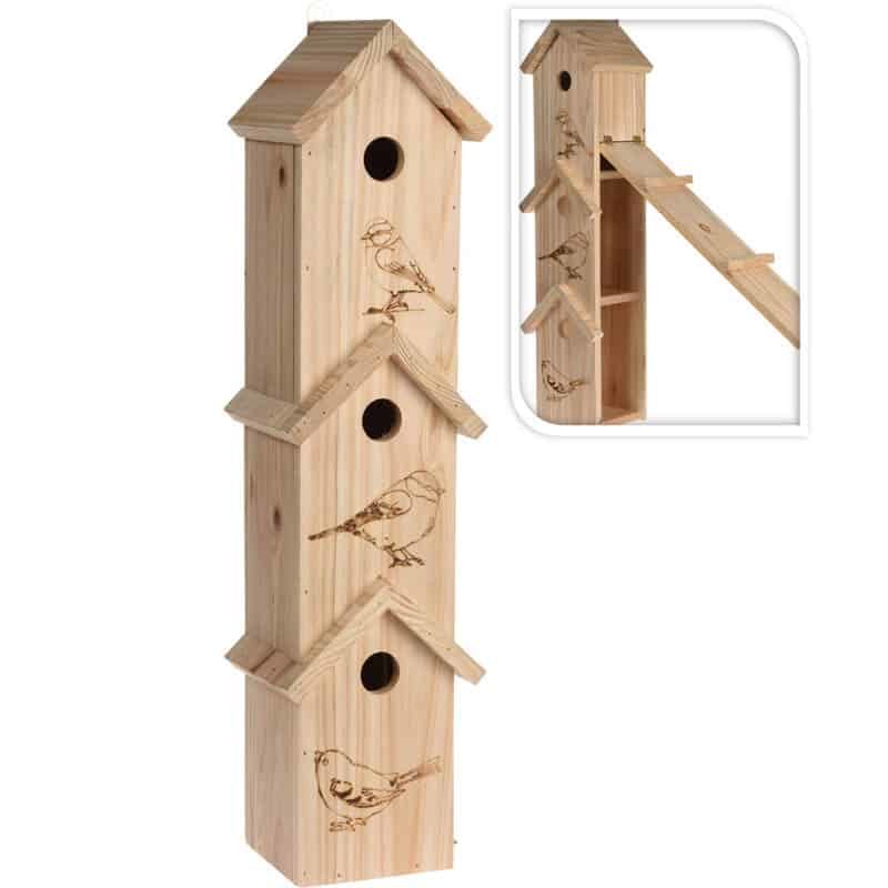Vogelhuis 3x gestapeld (15x14x61cm) hout