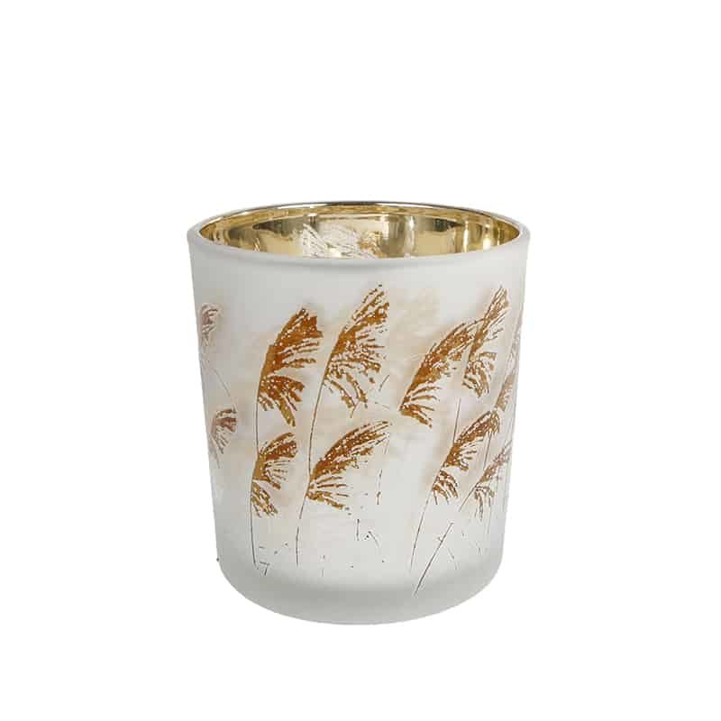 Theelichthouder Straw in glas (ø7,5xH8cm) grijs