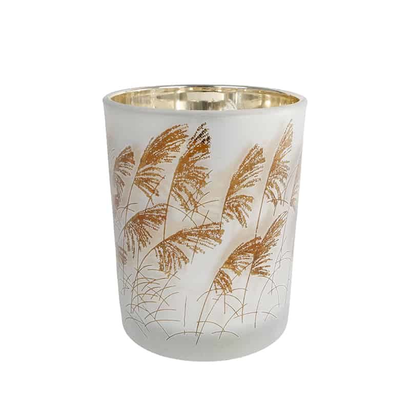 Theelichthouder Straw in glas (ø10xH12,5cm) grijs