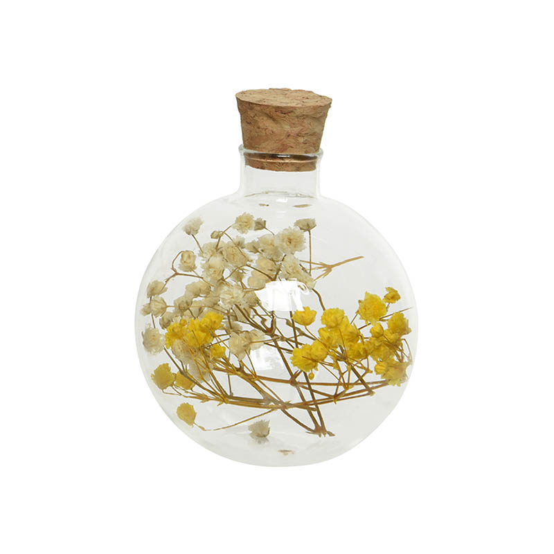 Fles glas (ø7xH9cm) met gedroogde bloemen - Afbeelding 3